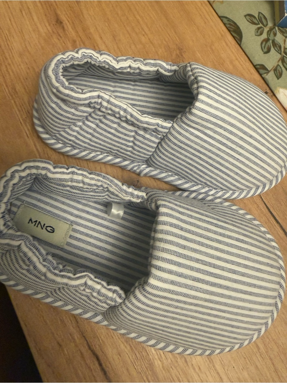 Mango Kids Blue and White Striped Slip-On Slippers